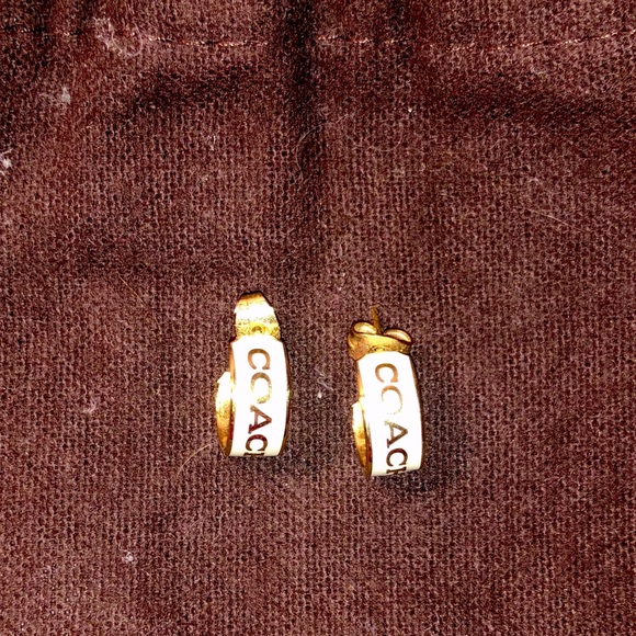 Coach Gold and White Hoop Earrings - Picture 2 of 2